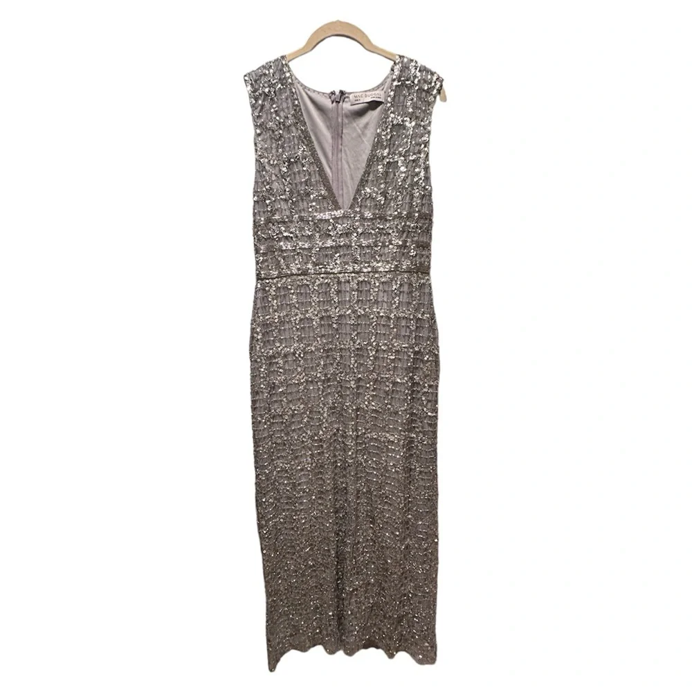 Mac Duggal BEADED SLEEVELESS TEA LENGTH SHEATH DRESS NWT Size 8 - Picture 4 of 10